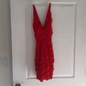 Red ruffle Bebe dress